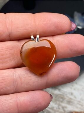 Heart Shaped Carnelian Pendant - Orange Heart Jewelry